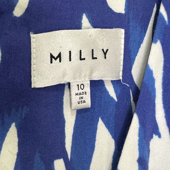 Milly Dress Isadora Size 10 Blue White Abstract Sleeveless Fit Flare Made USA - Picture 2 of 10